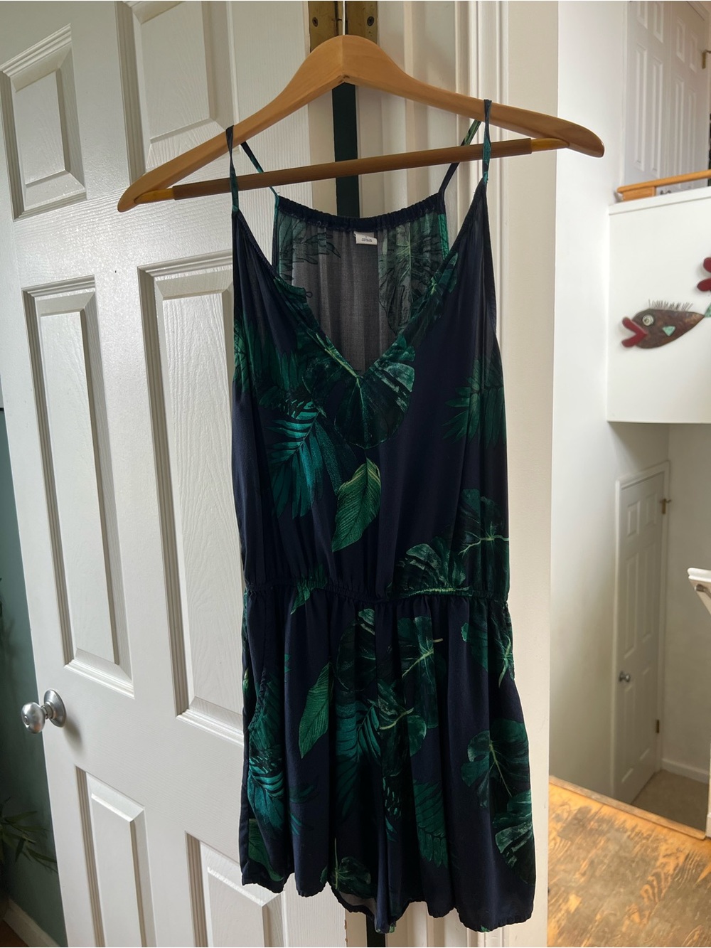 Old Navy Navy Tropical Leaf Print Romper Shorts